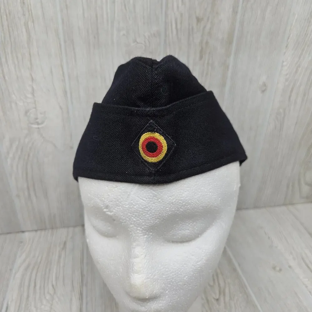 Vintage German‎ Army Hat Cap Black Feldmütze Mütze Cotton